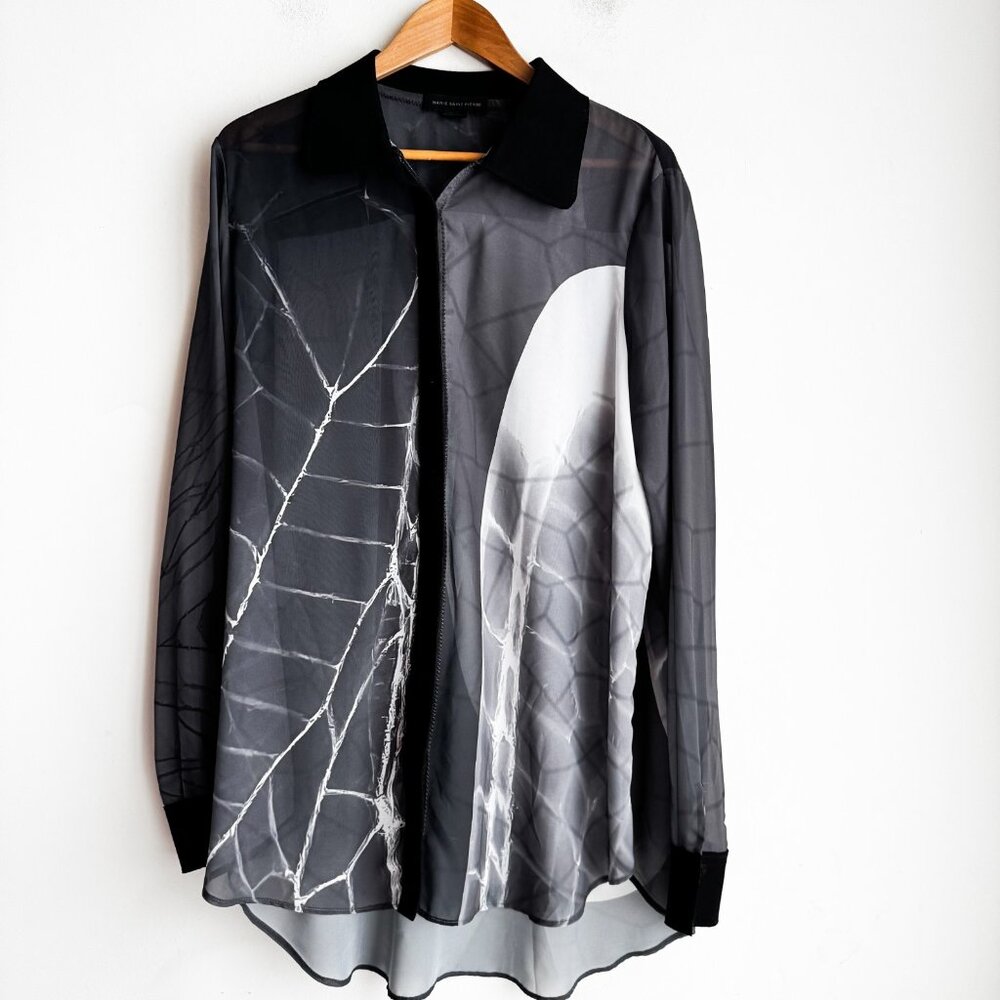 Marie Saint Pierre Sheer Long Sleeve Button up Blouse 3/XL